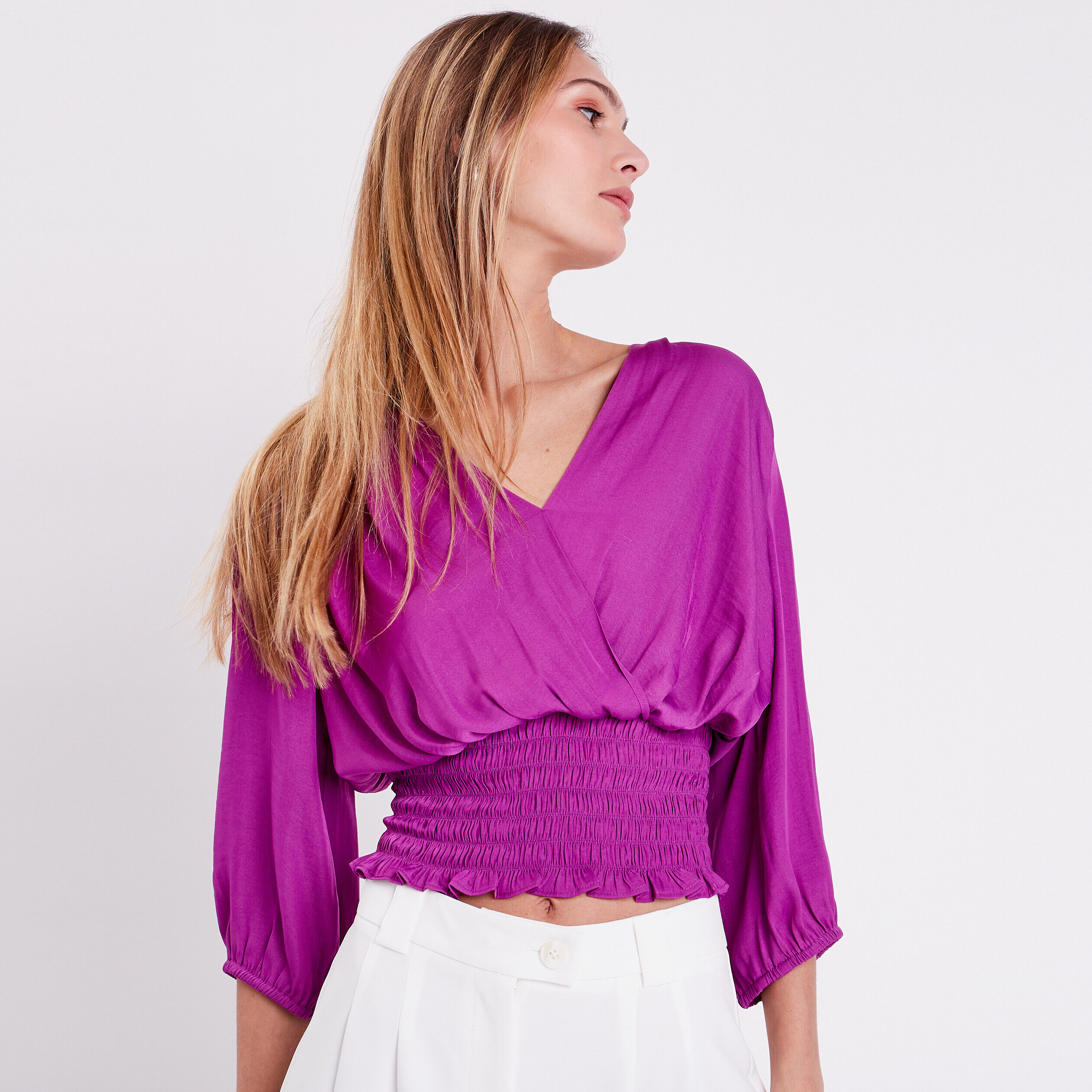 Blouse manches 3/4 violet femme | Cache Cache