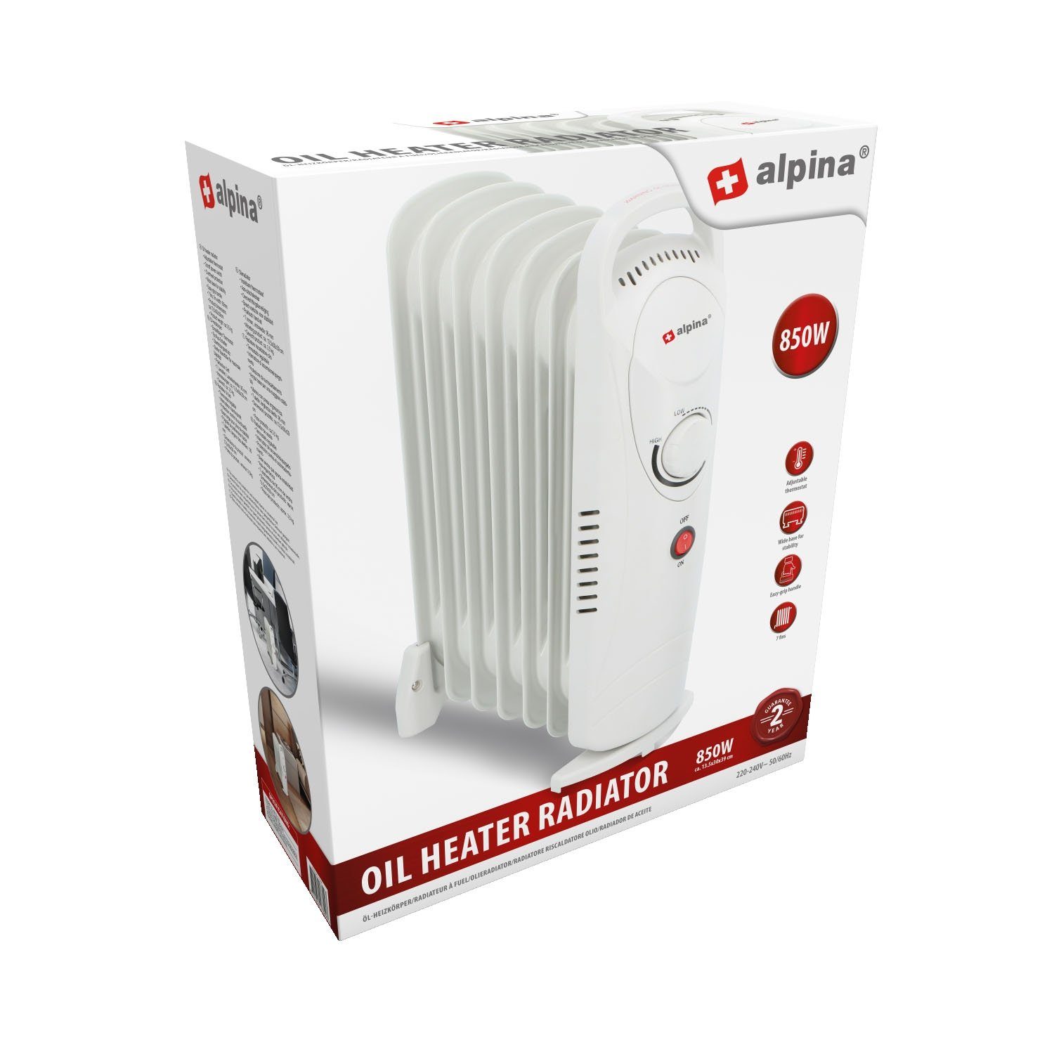 *Alpina* Ölradiator YL-B12-7A, 850 W, 7 Rippen, Thermostat, Kipp- und Überhitzungsschutz