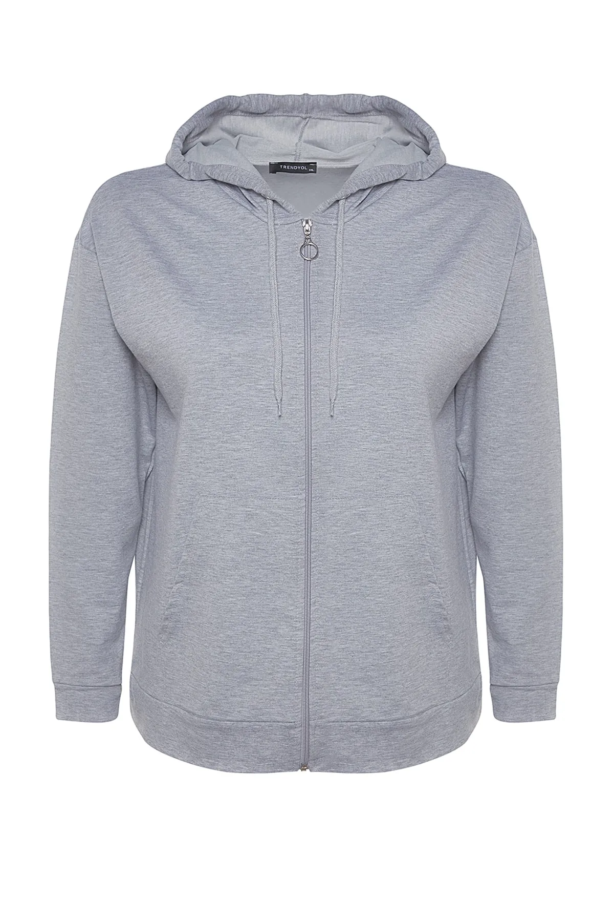 Trendyol Curve  Graues, dünnes Strick-Sweatshirt mit Kapuze und Reißverschluss TBSSS22SW0169