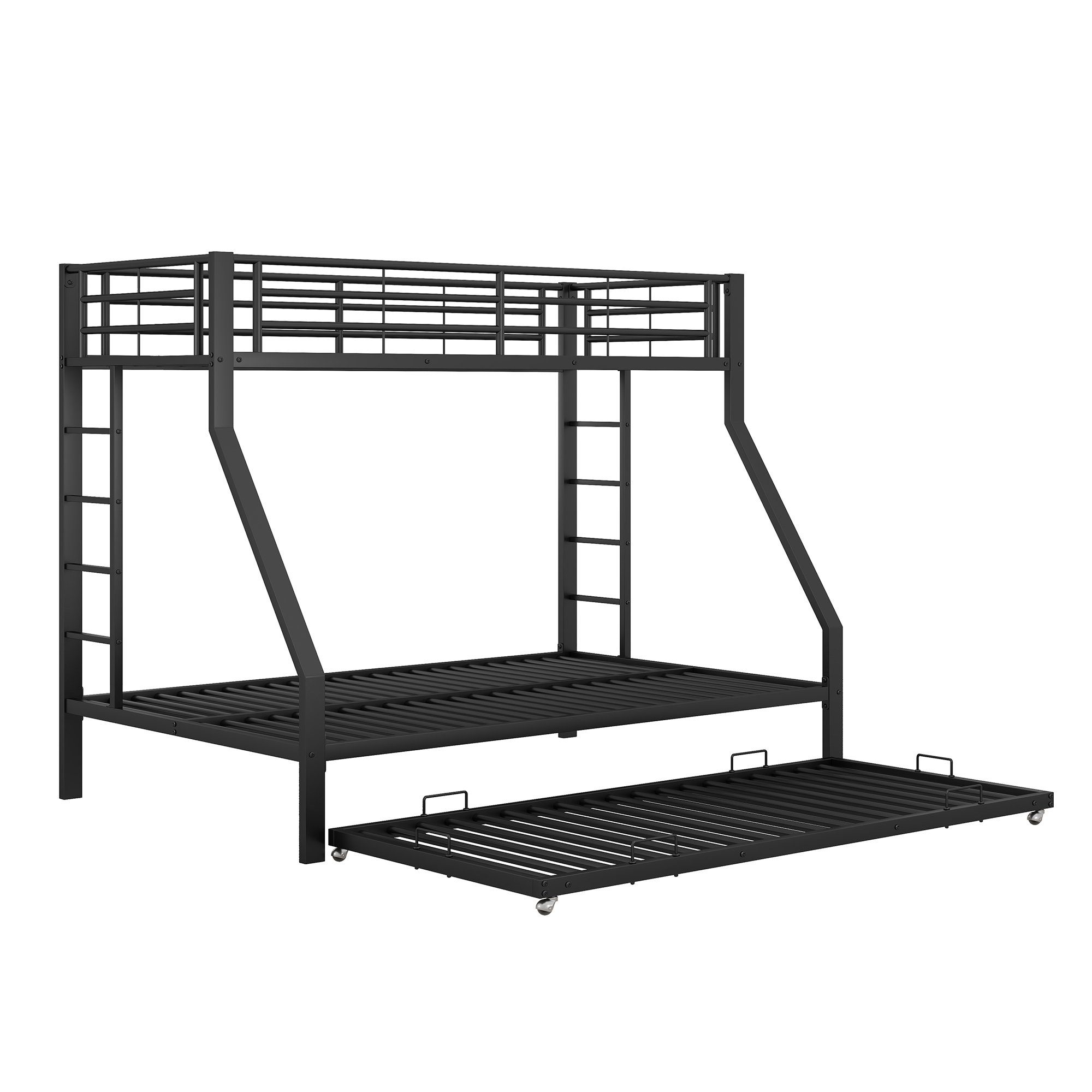WISHDOR Kinderbett Einzelbett, Bett, Etagenbett, Metallbett mit ausziehbarem Bett (mit Leiter auf beiden Seiten für Kinder Jugendliche, Erwachsene, einfach zu montieren, 90(140)x200cm), Ohne Matratze