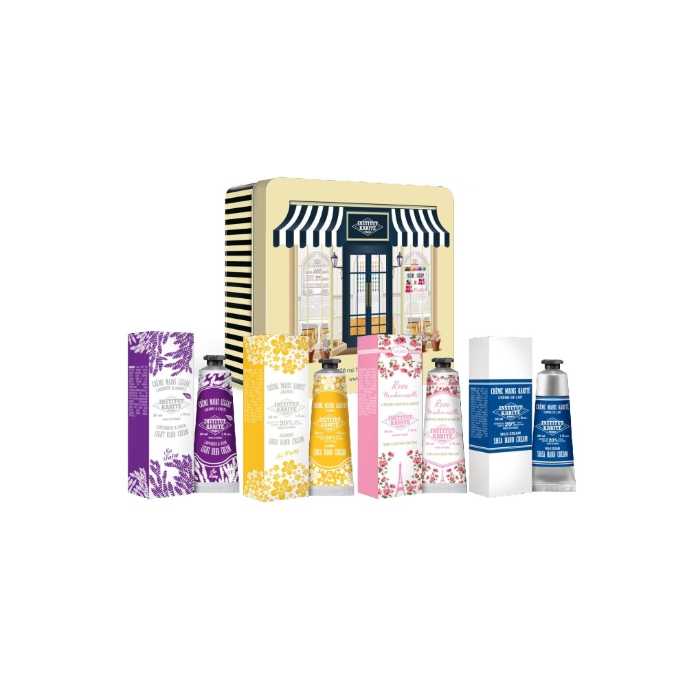Institut Karité Paris Coffret 4 Crèmes Mains 30 mL - Lavande,Crème de Lait, Jasmin, Rose Mademoiselle Crèmes mains