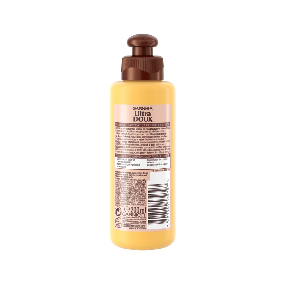 garnier Ultra Doux Avocat et Beurre de Karité Crème de Soin Sans Rinçage à l'Huile d'Avocat et Beurre de Karité