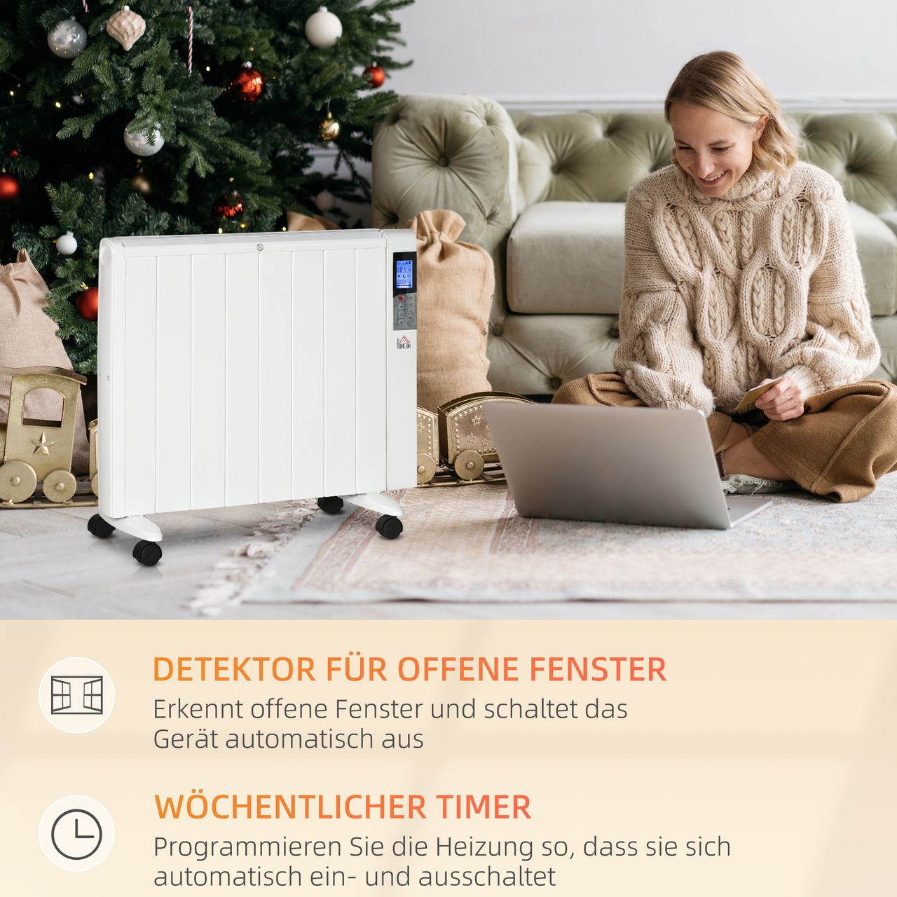 HOMCOM 4 Modi Heizlüfter Elektroheizung mit LCD-Display 2000W Heizkörper 2 Heizstufen mit Luftheizung mit Fernbedienung Überhitzung & Umkippen Schutz für 15 m² Räume Weiß 75 x 7,5 x 58,5cm