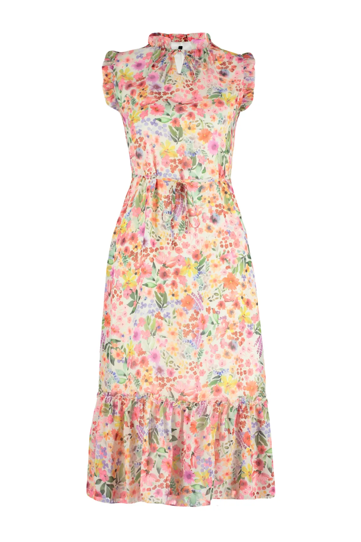 Trendyol Collection  Rosa gemustertes Midi-Gewebekleid in A-Linie/Glockenform TWOSS23EL01840