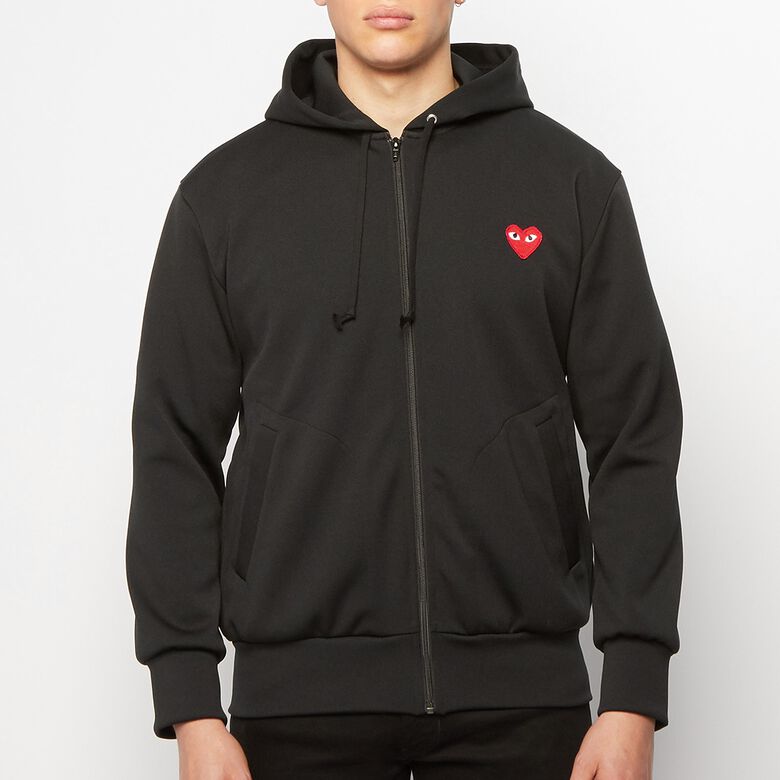 Comme des Garcons Play Play Red Heart Hooded Zip Sweatshirt black
