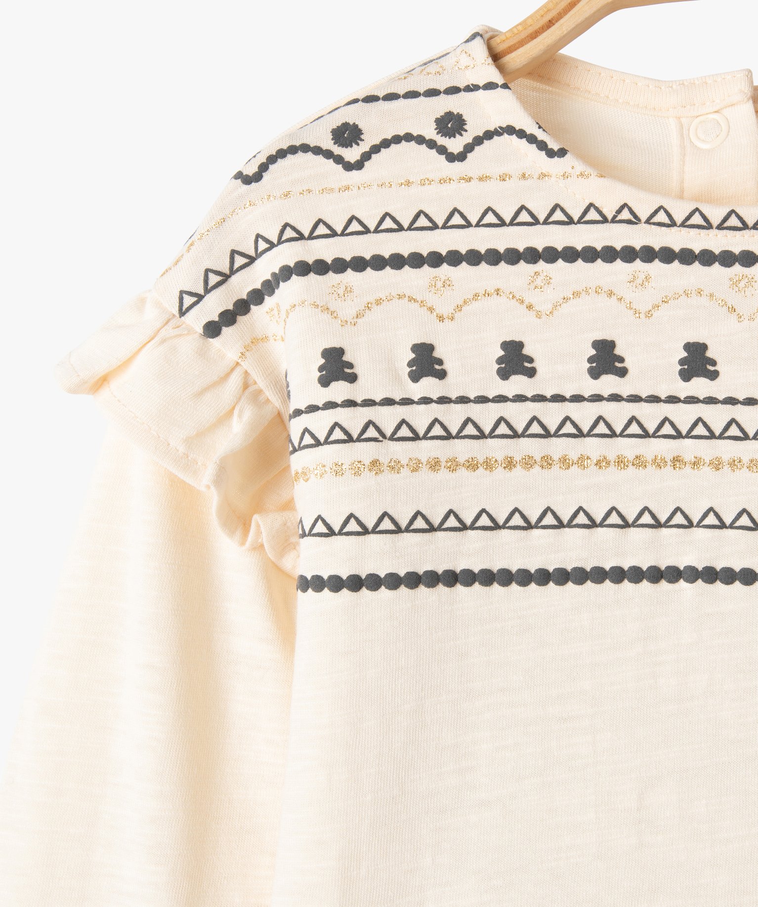 Tee-shirt bébé fille manches longues, volants et micro-mot... ecru | GEMO