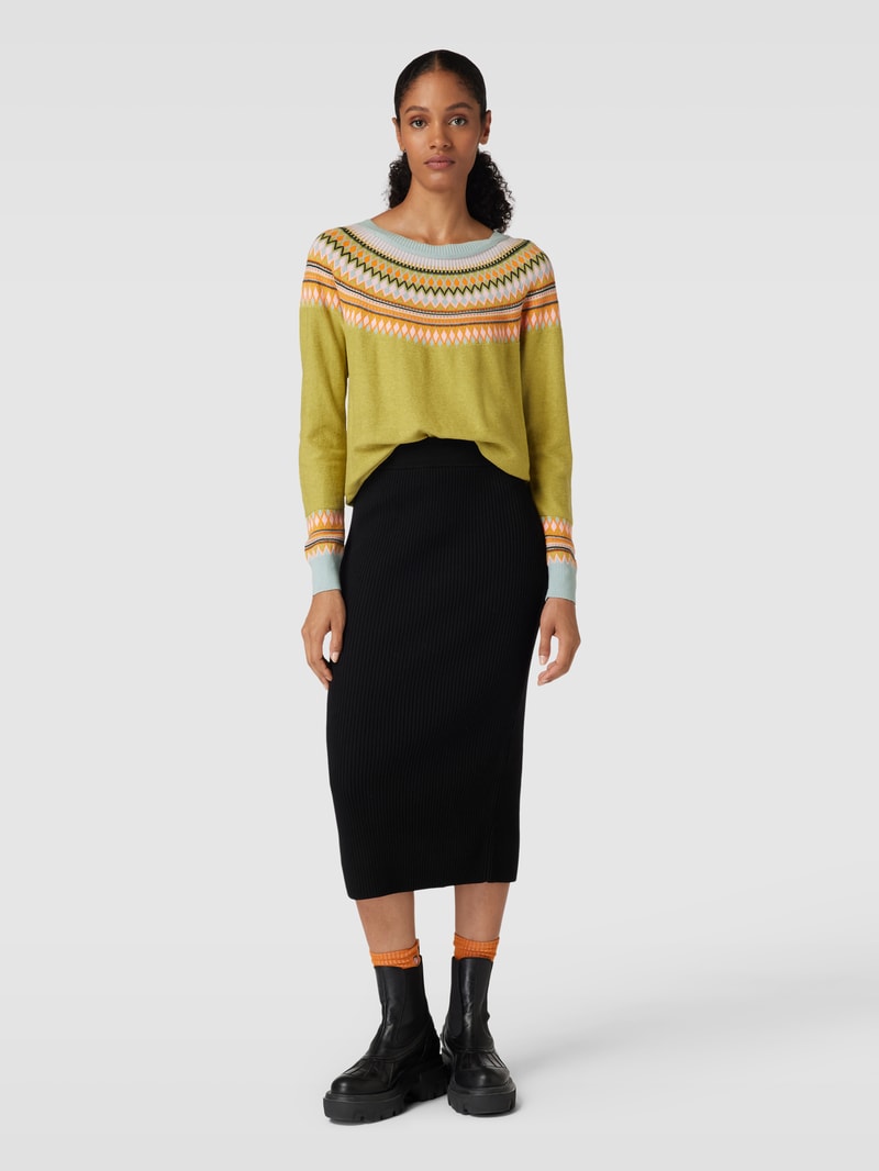 Strickpullover mit Zickzack-Muster in schilf