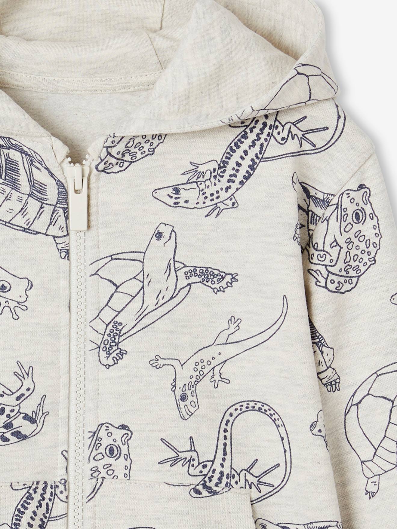 Vertbaudet Jungen Kapuzensweatjacke mit Tiermotiven - beige meliert