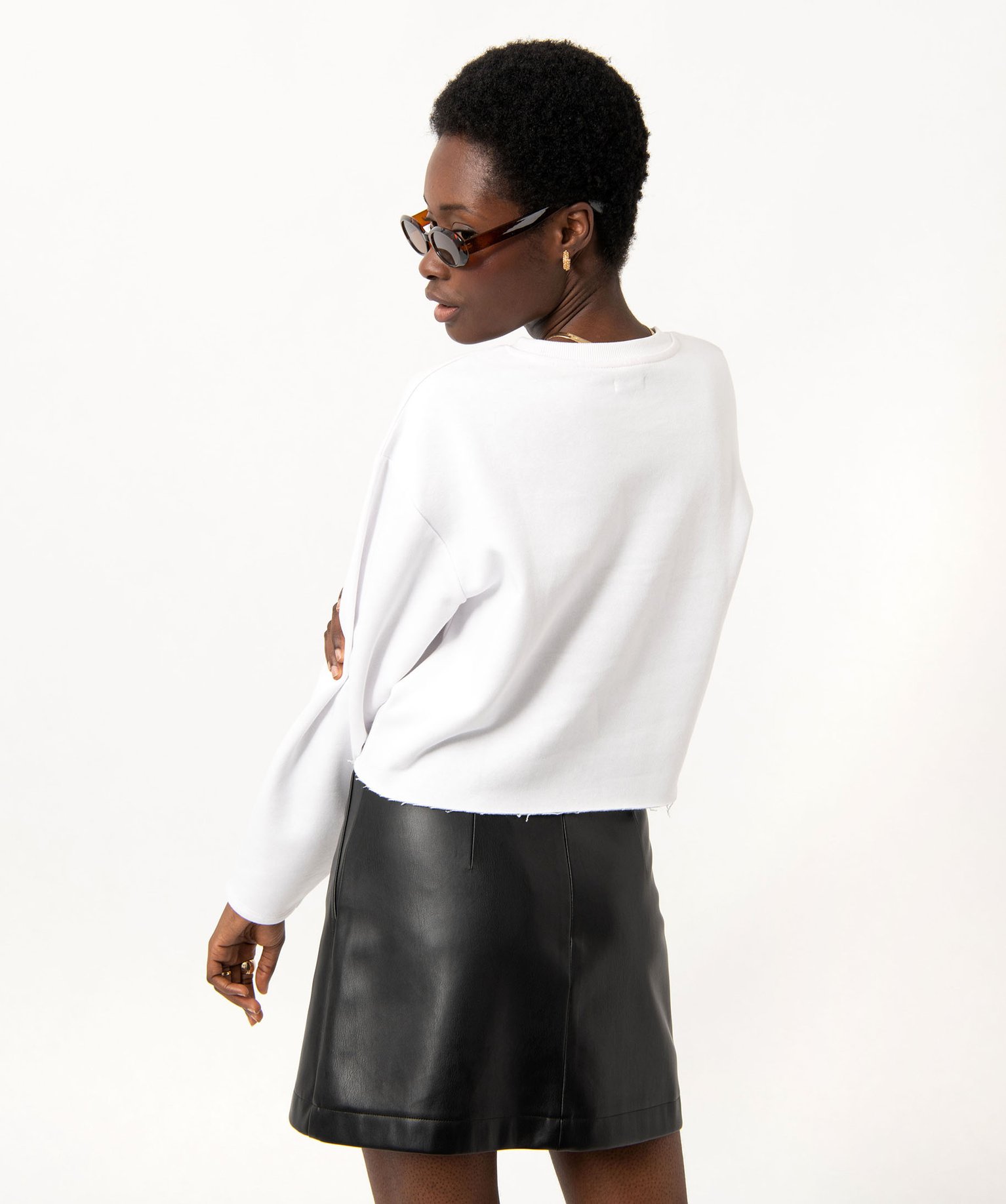 Sweat court avec motif sur le buste femme blanc | GEMO