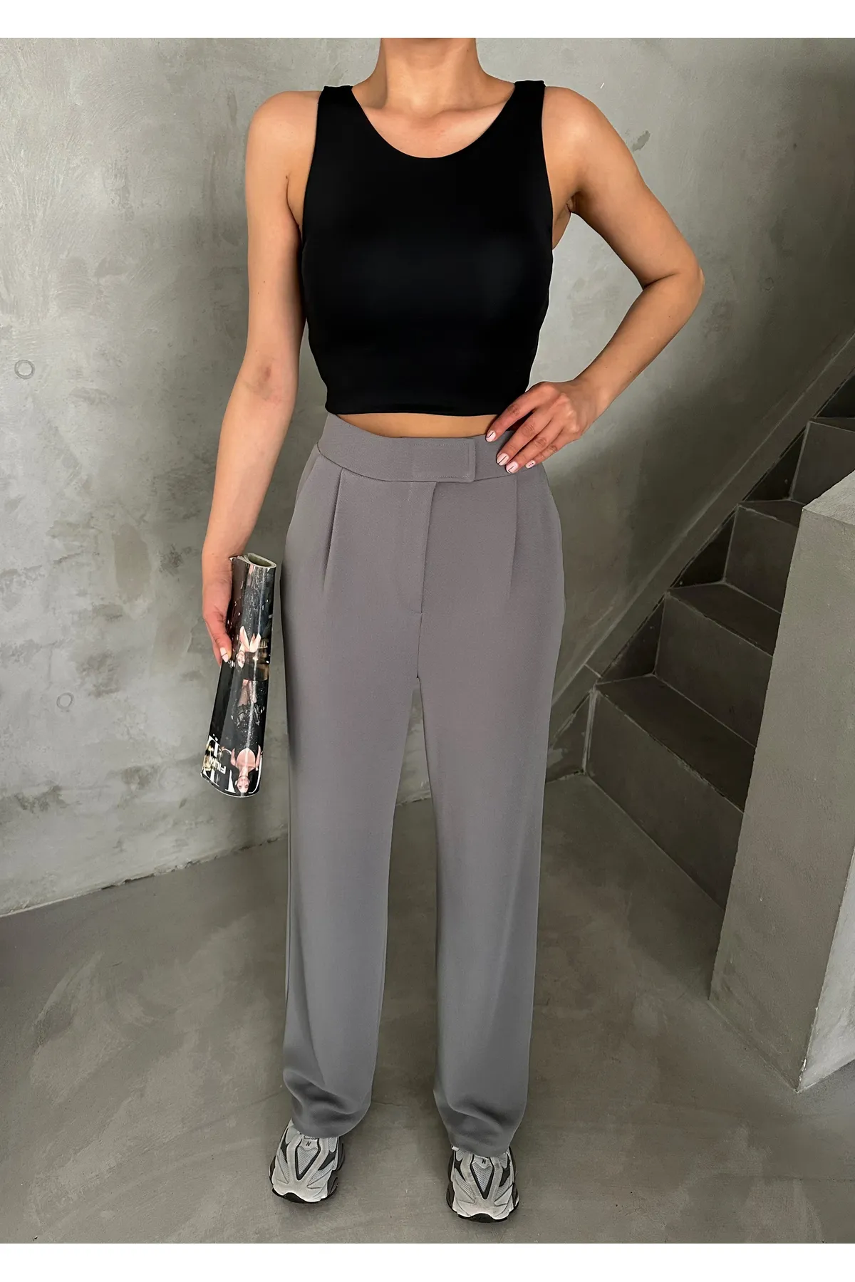 Laluvia  Parla Damen-Palazzohose aus Lycra mit Klettverschluss, Grau
