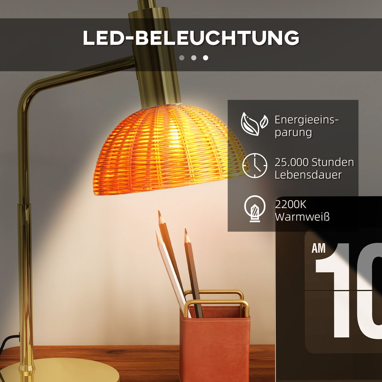 HOMCOM Tischleuchte Tischlampe mit E14 Fassung 40W Nachttischlampe mit LED-Birne
