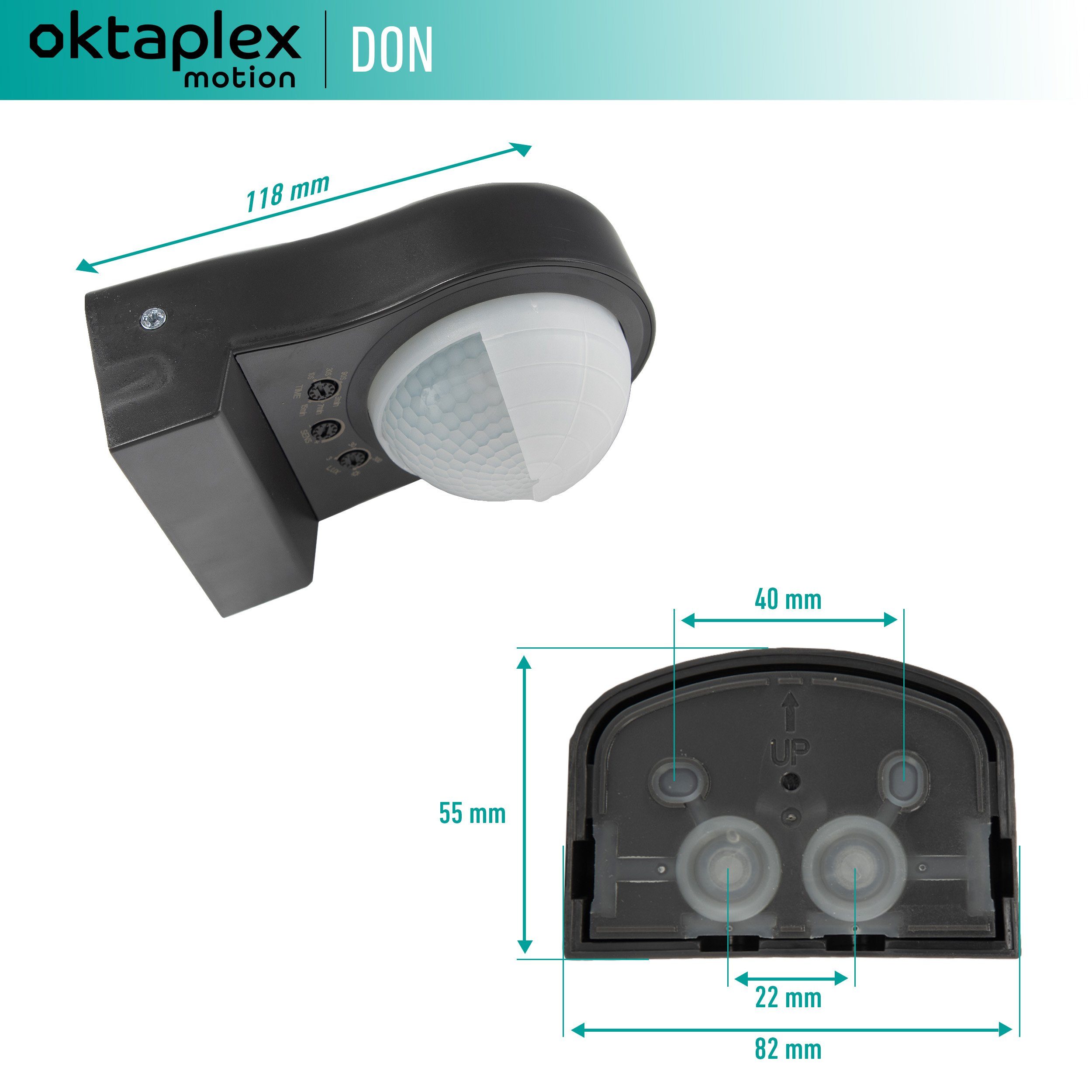 Oktaplex motion Bewegungsmelder Aussen IP65 230V, Aufputz Infrarotsensor anthrazit Erfassungsbereich einstellbar