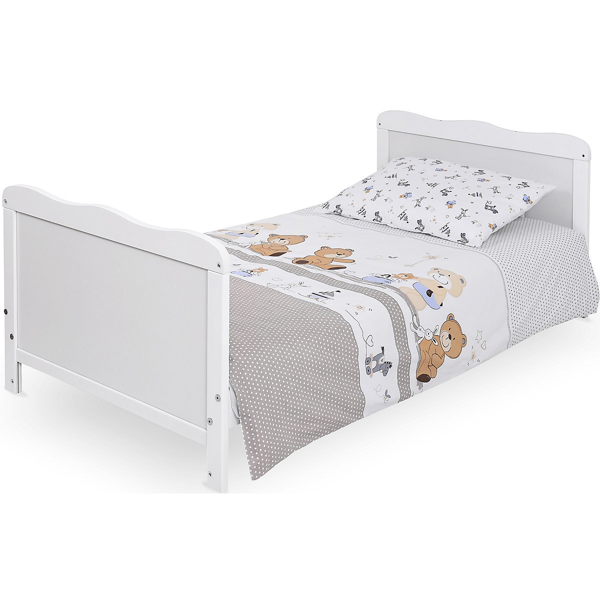 Komplettbett 70 x 140 cm Kleiner Spielbär, Kiefer weiß