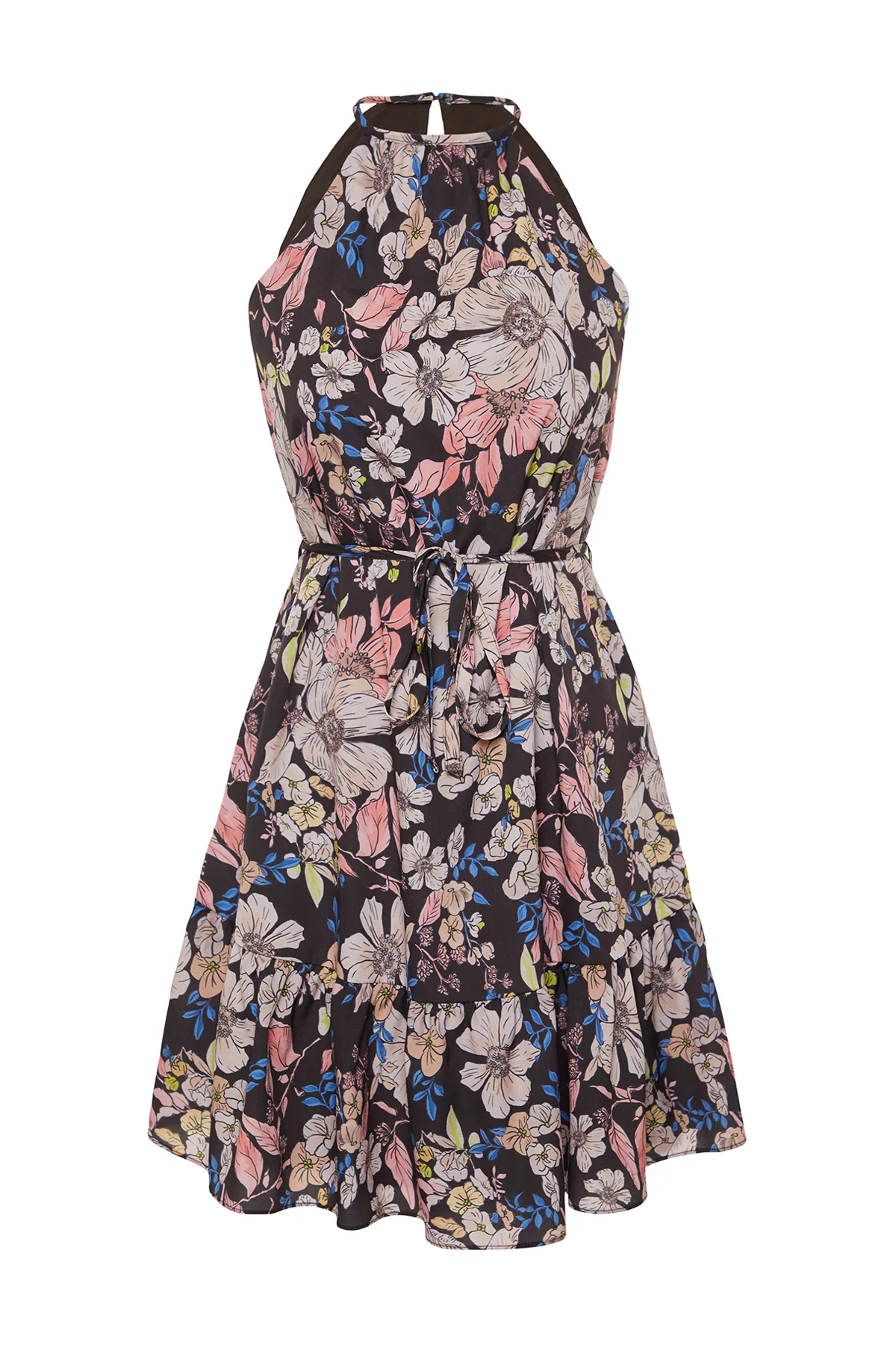 Trendyol Collection  Braunes A-Linien-Minikleid aus Webstoff mit Bindedetail TWOSS22EL00666