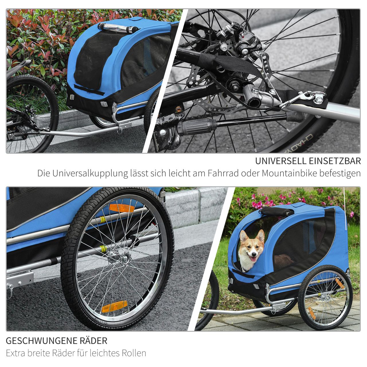 PawHut Fahrradanhänger Hundeanhänger Hunde Fahrrad Tier Anhänger Blau Schwarz