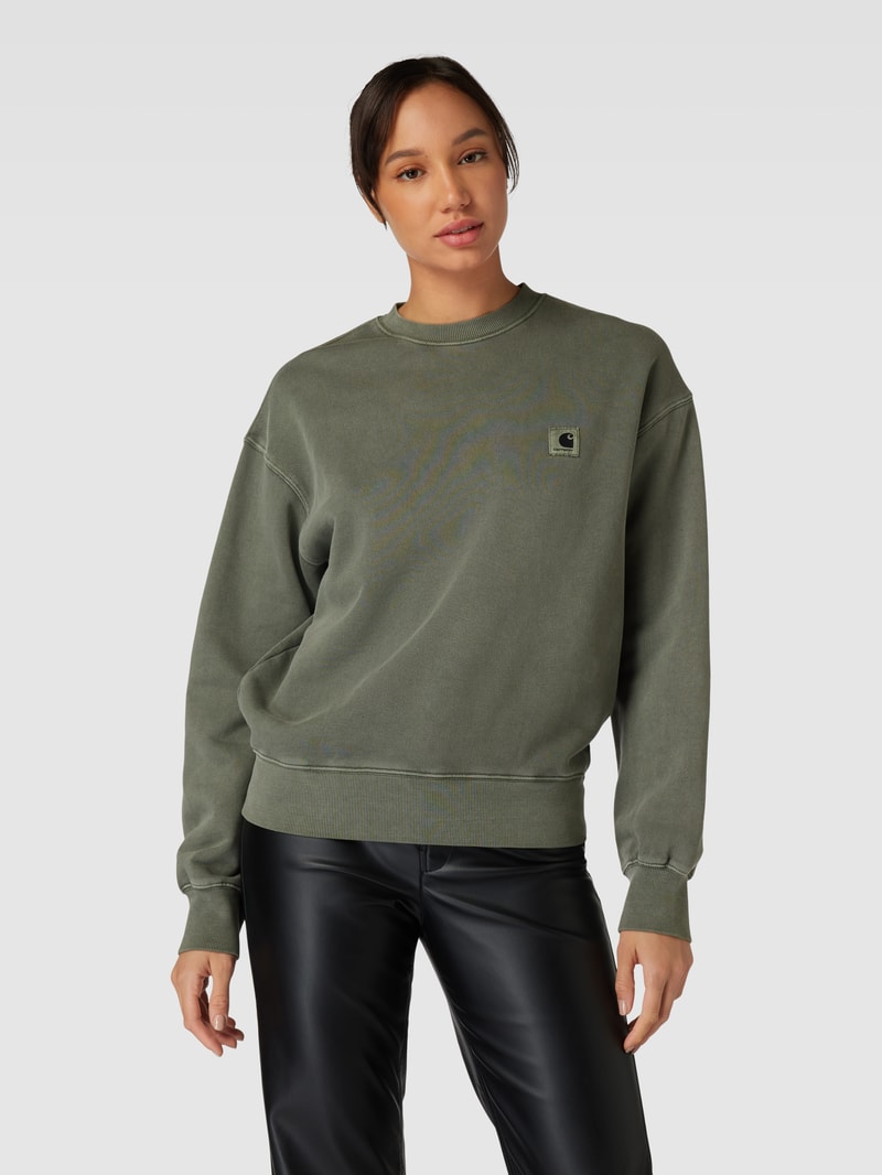 Sweatshirt mit Label-Patch Modell 'NELSON' in olivgrün