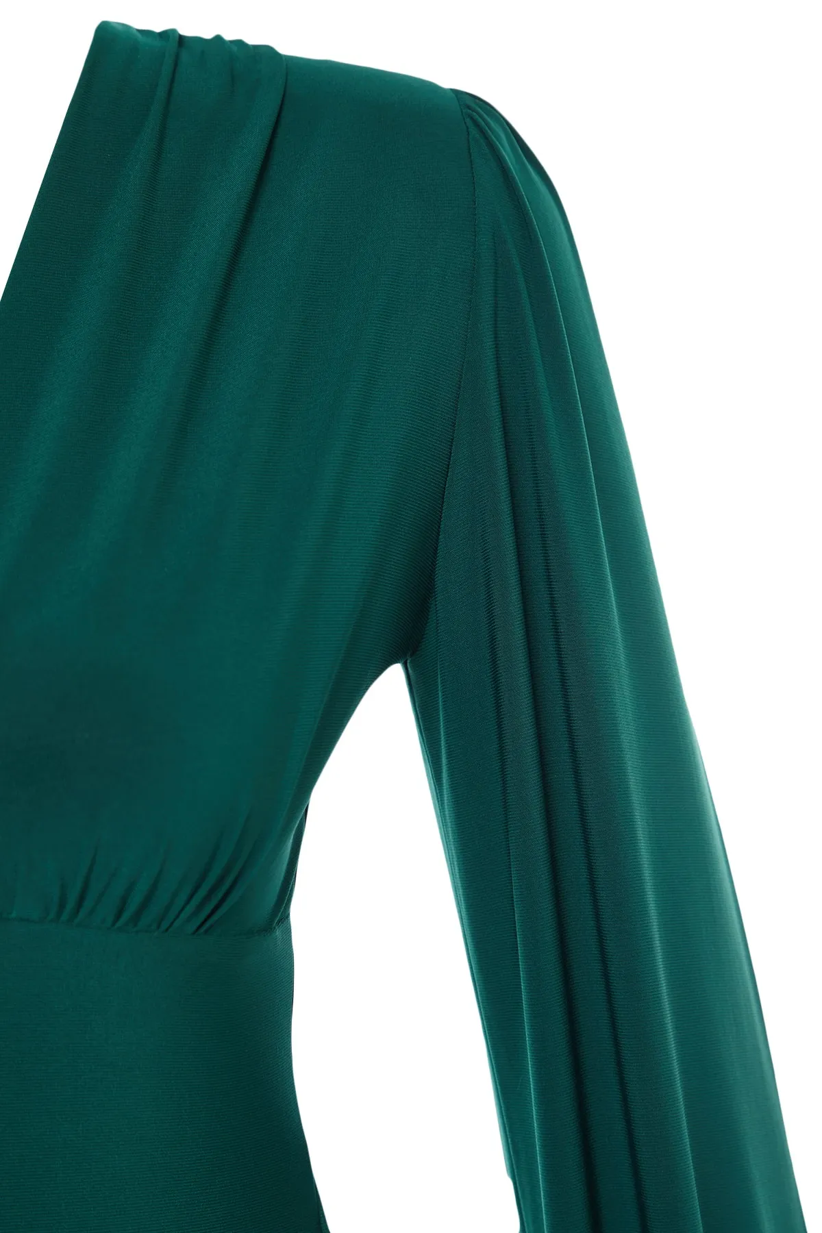 Trendyol Collection  Smaragdgrüner, taillierter/taillierter Stretch-Strickbody mit Ballonärmeln und V-Ausschnitt TWOSS23BD00030