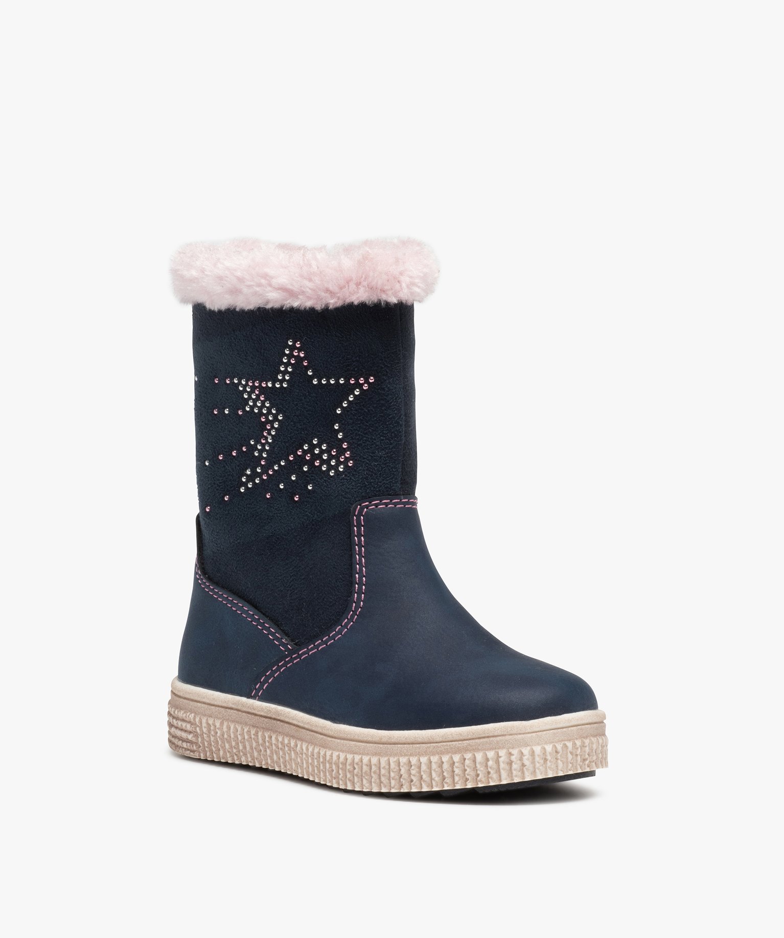 Bottes fourrées fille en suédine motif étoile en strass bleu | GEMO