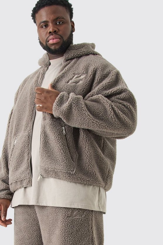 Plus kastiger Oversize Trainingsanzug mit Reißverschluss und Stickerei