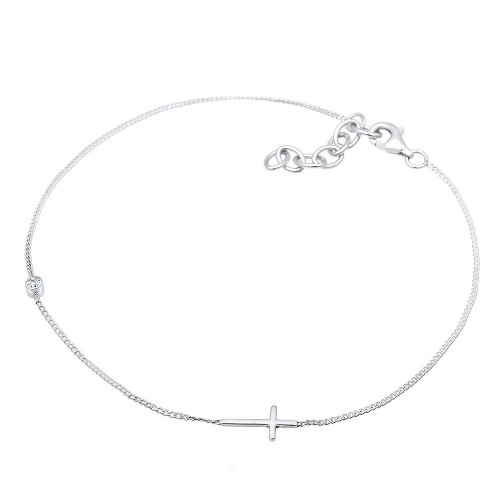Elli Elli Bracelet de Cheville Kreuz Solitär Kristalle 925 Silber Bijoux
