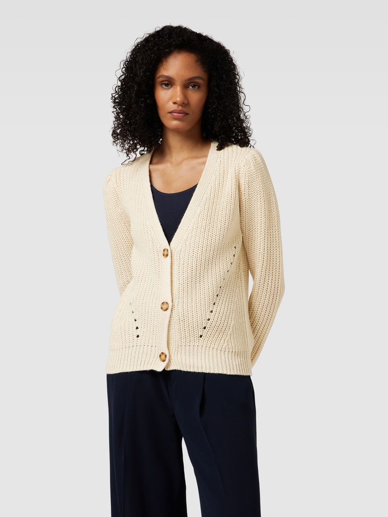 Cardigan mit V-Ausschnitt im unifarbenen Design Modell 'Remone' in offwhite