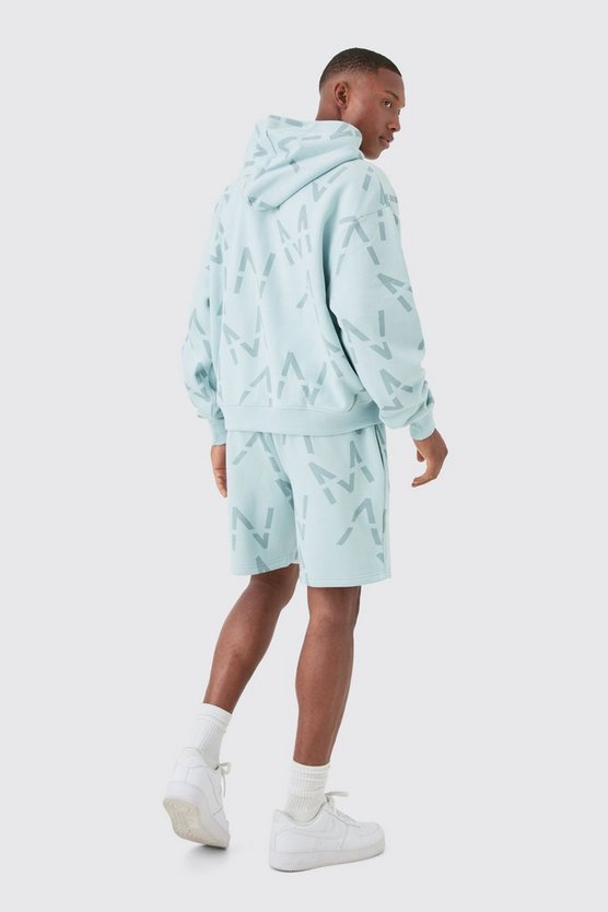 Kurzer kastiger Man Hoodie-Trainingsanzug mit Print und Reißverschluss