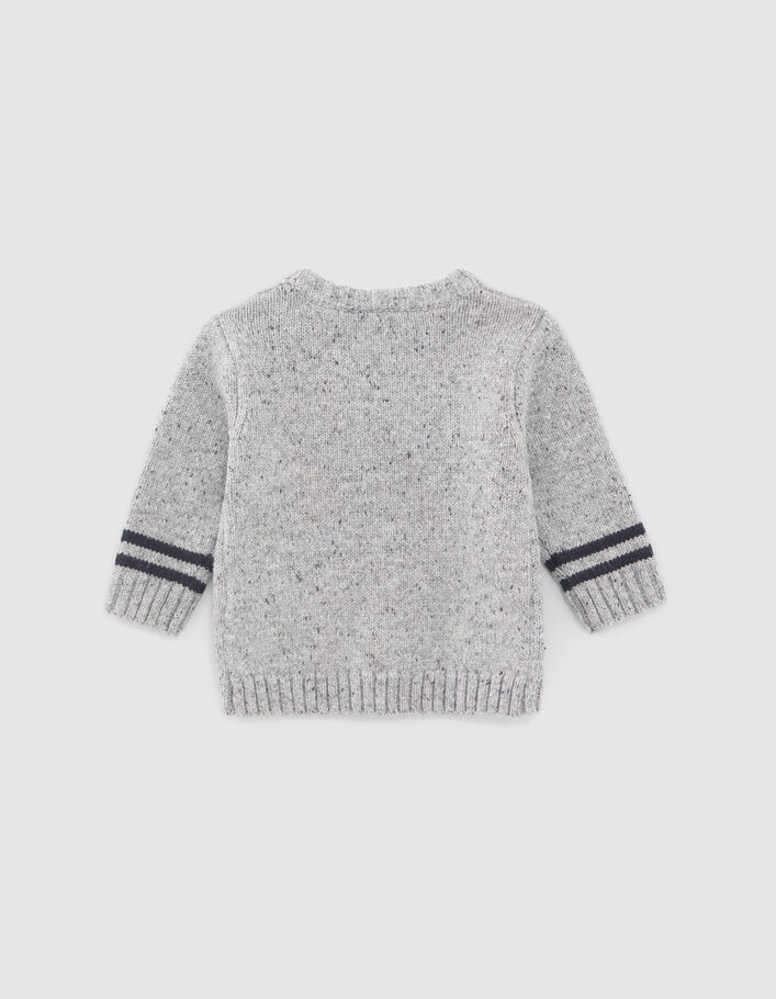 Pull gris chiné tricot avec maxi broderies bébé garçon