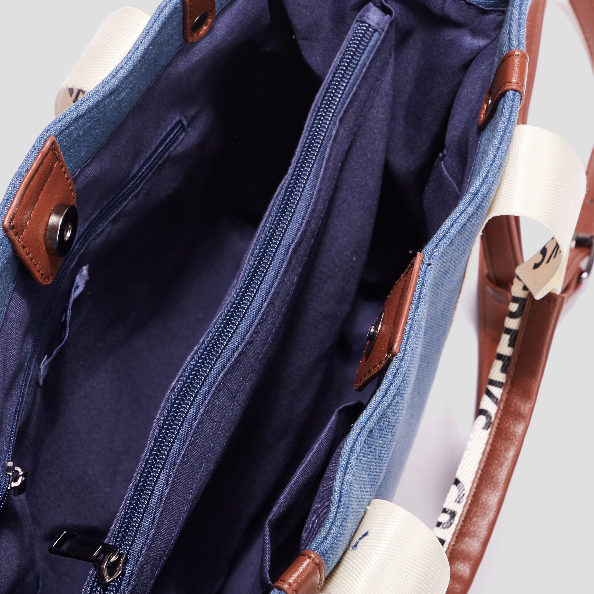 Sac cabas en lin majoritaire Creeks bleu foncé femme | La Halle