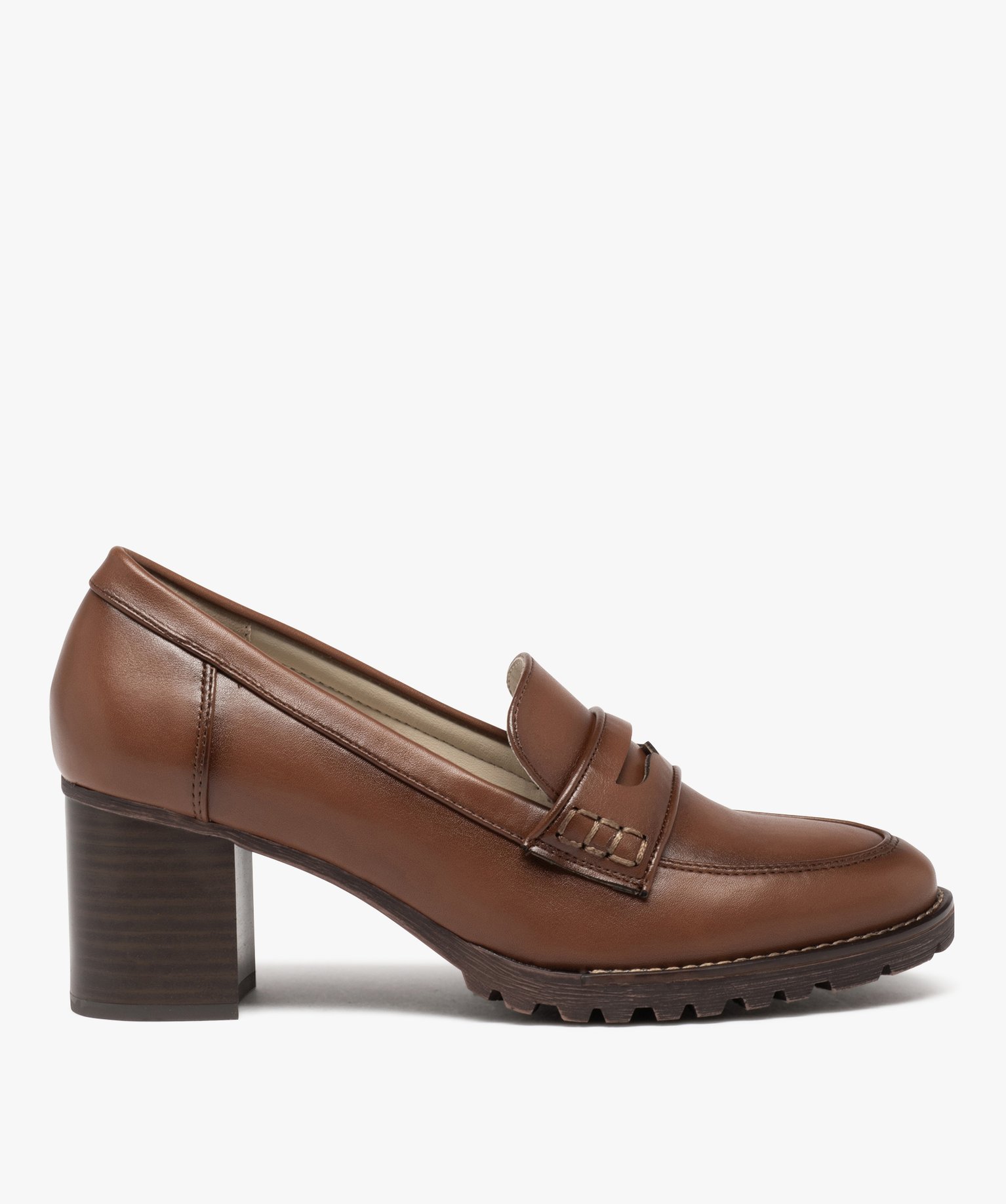 Mocassins femme unis à talon carré marron | GEMO