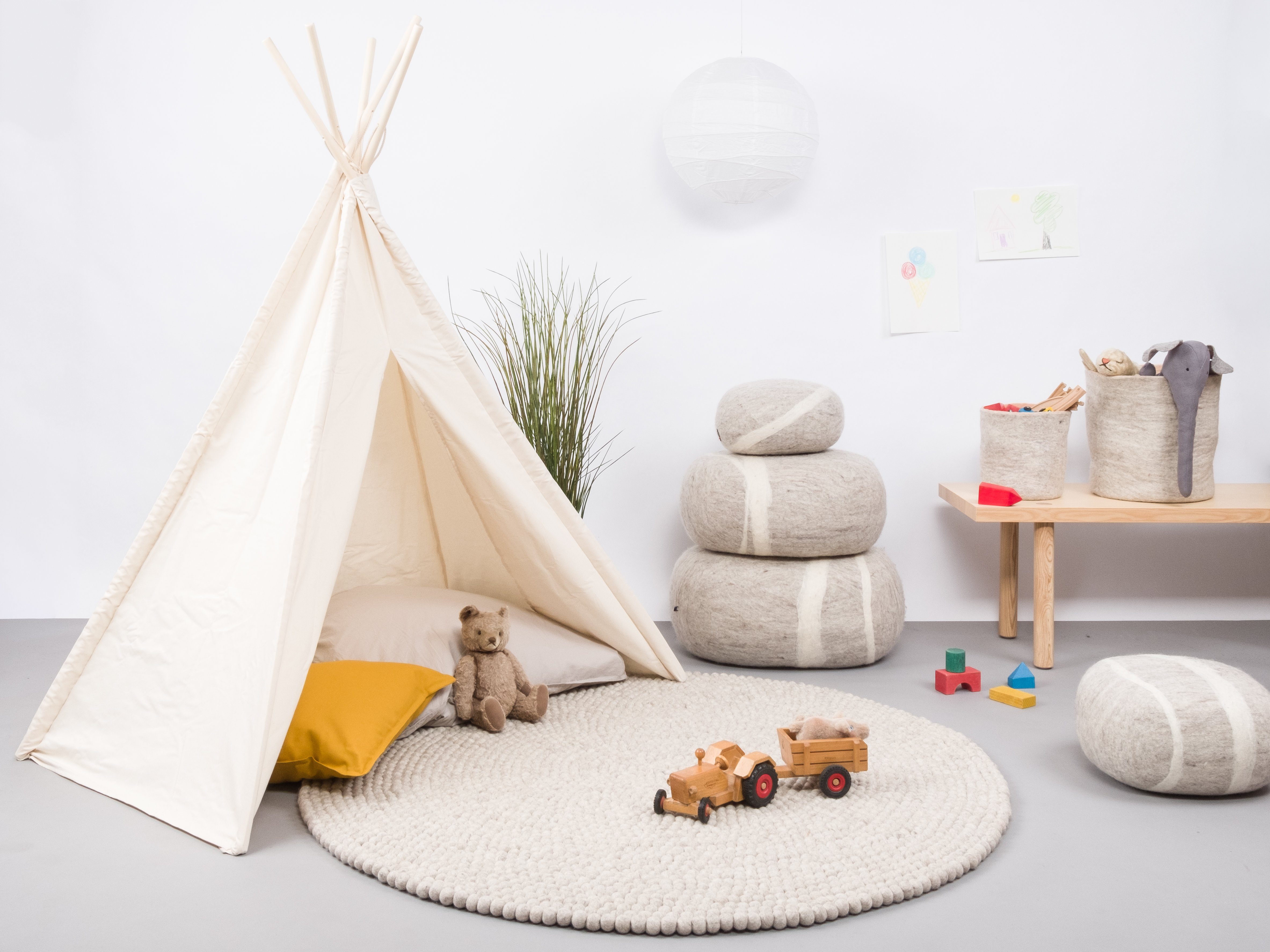 Wollteppich Béla Filzkugelteppich, myfelt, 100% reiner Schurwolle, beige-meliert, rund