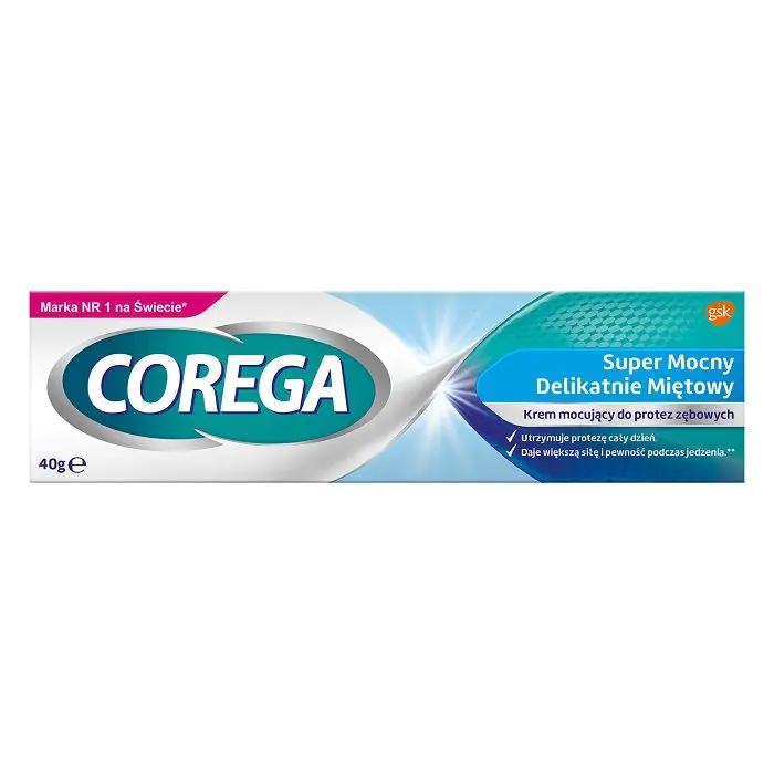 „Corega Super Strong“ švelnus mėtų skonio dantų protezų klijavimo kremas