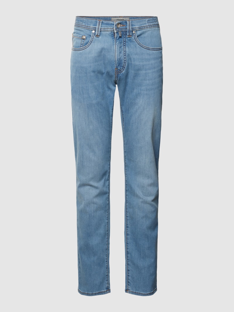 Tapered Fit Jeans aus Baumwolle mit Label-Patch Modell 'Lyon' in hellblau