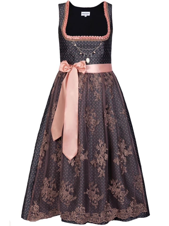 Edelnice Langes Dirndl 2-teilig Béatrice in dunkelgrau, rosa günstig kaufen