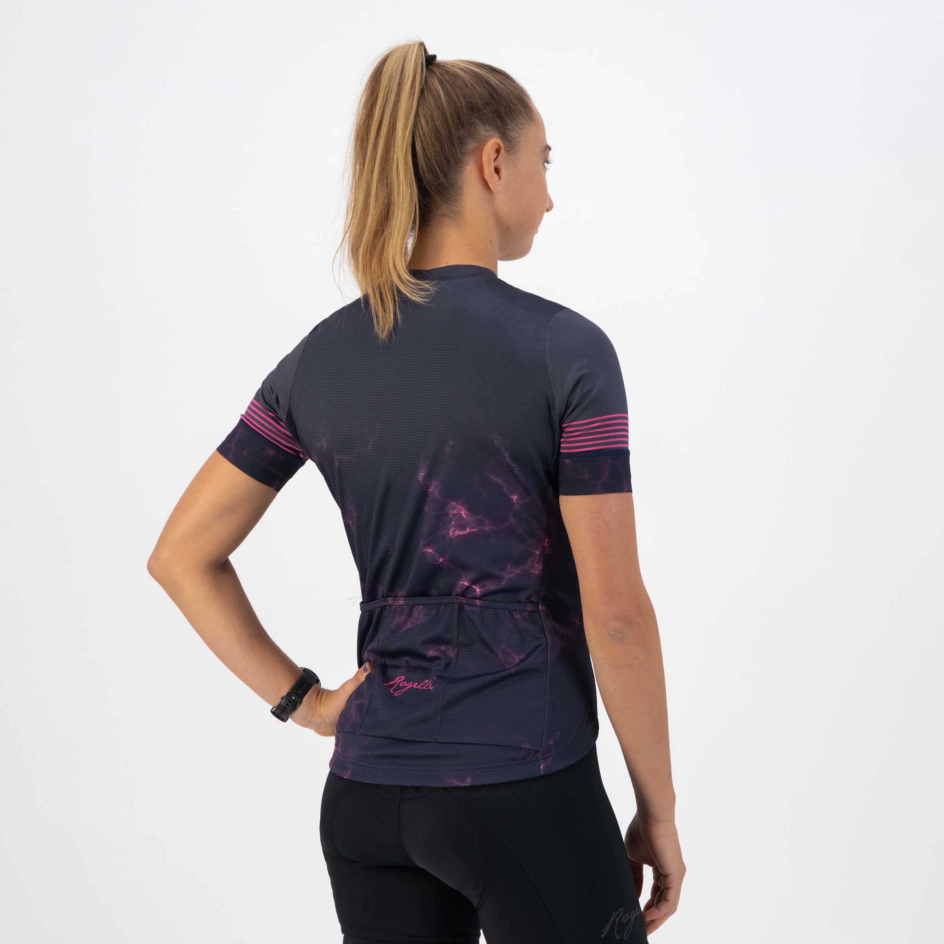 Rogelli Marble Blau/Rosa Damen Radtrikot Kurzarm