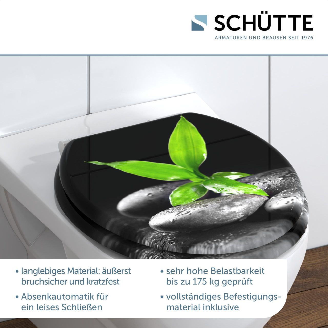Schütte MDF WC Sitz DARK STONES AND BAMBOO Toilettendeckel mit Absenkautomatik