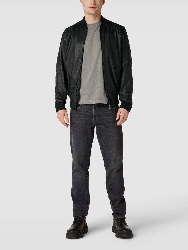 Lederjacke mit Stehkragen Modell 'Bernado' in schwarz