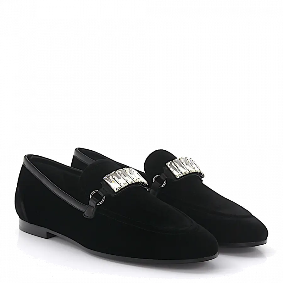 Giuseppe Zanotti - Slipper Metallösen Schmuckstein schwarz silber - schwarz