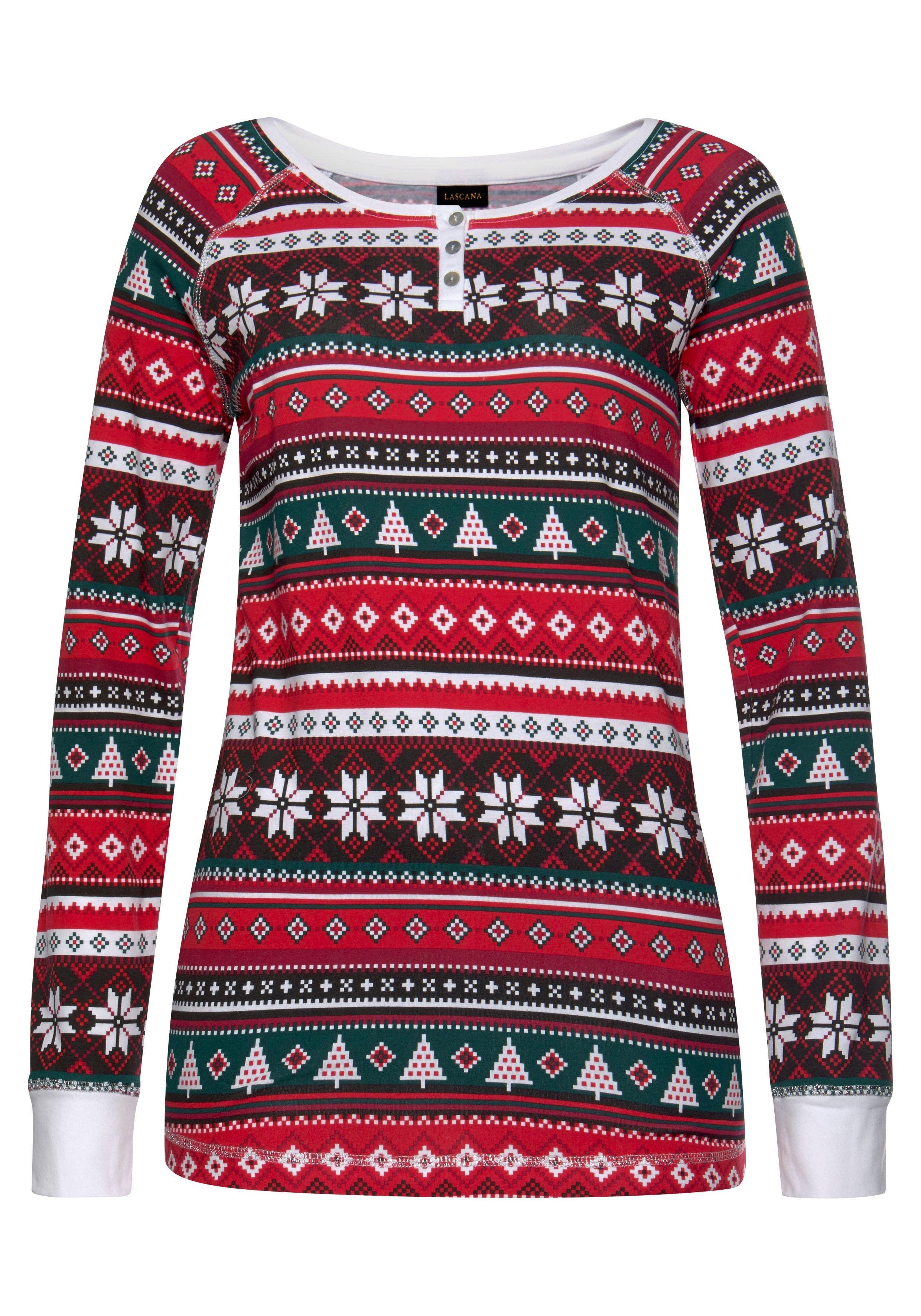 LASCANA Pyjama (2 tlg., 1 Stück) mit weihnachtlichem Muster