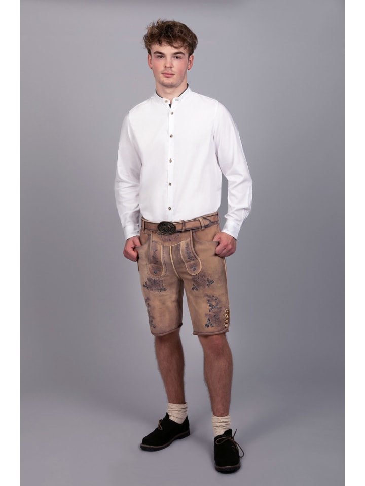 Edelnice Kurze Wildbock Lederhose Peter blau sämisch in braun günstig kaufen