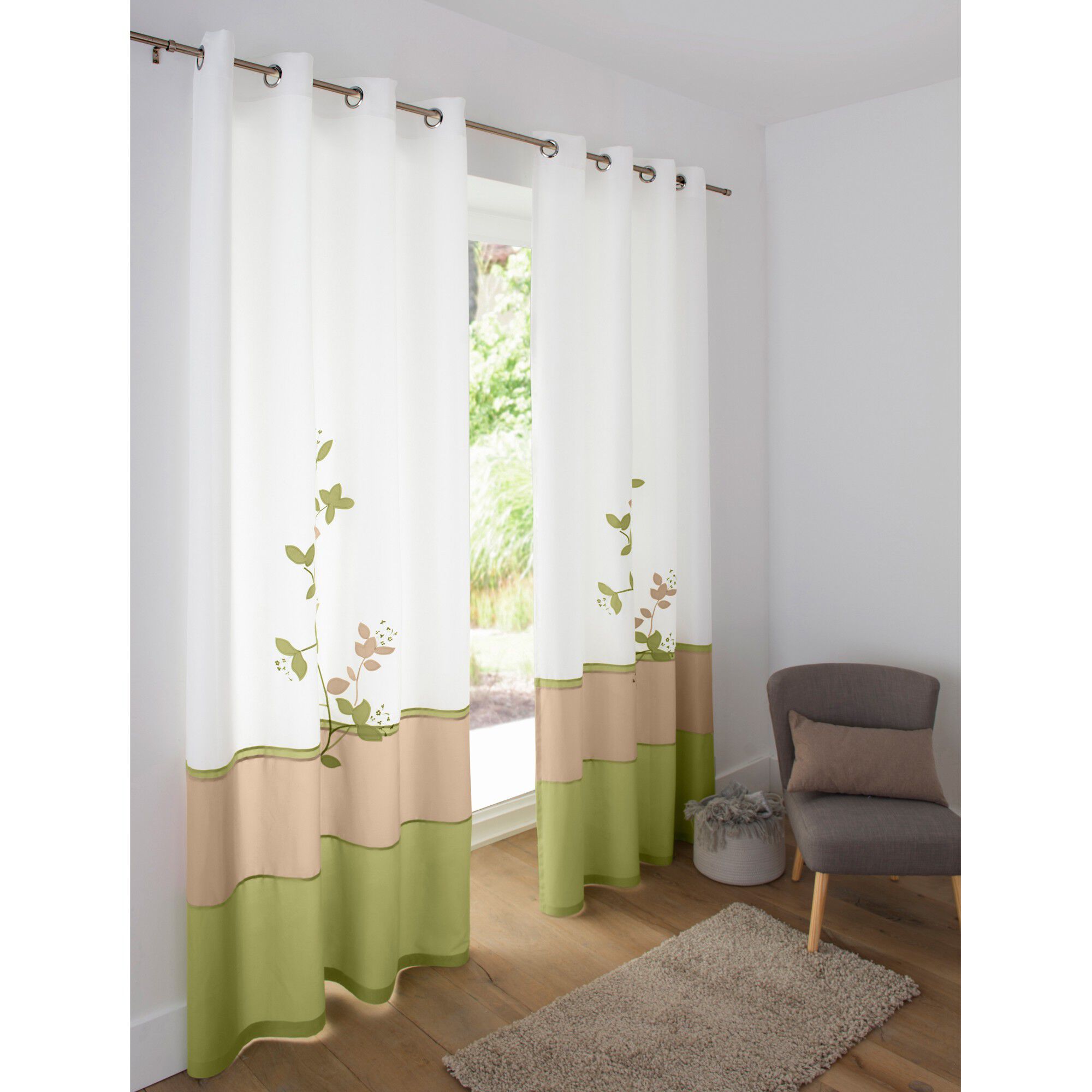 Rideau panneau voile motif orchidée finition oeillets