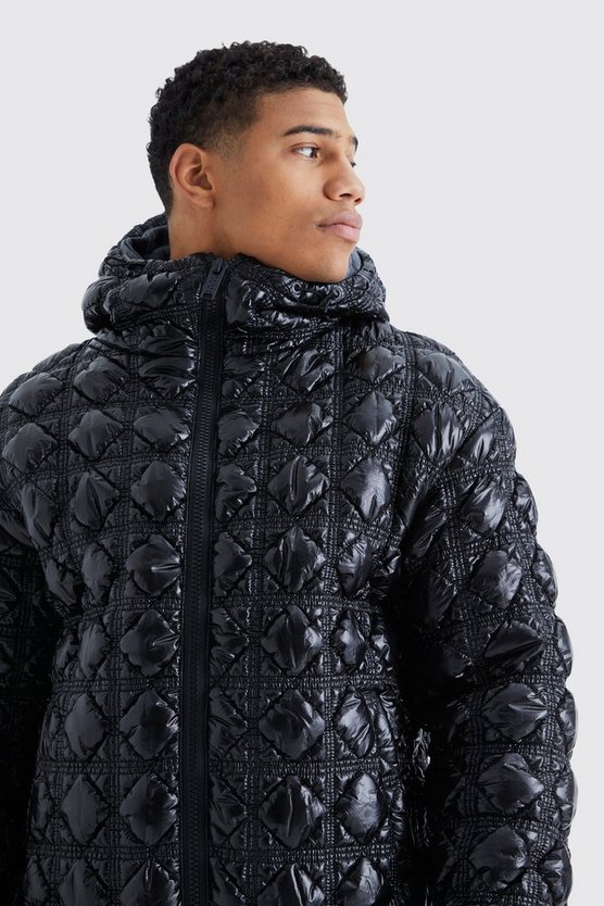 Hochglänzende strukturierte Steppjacke