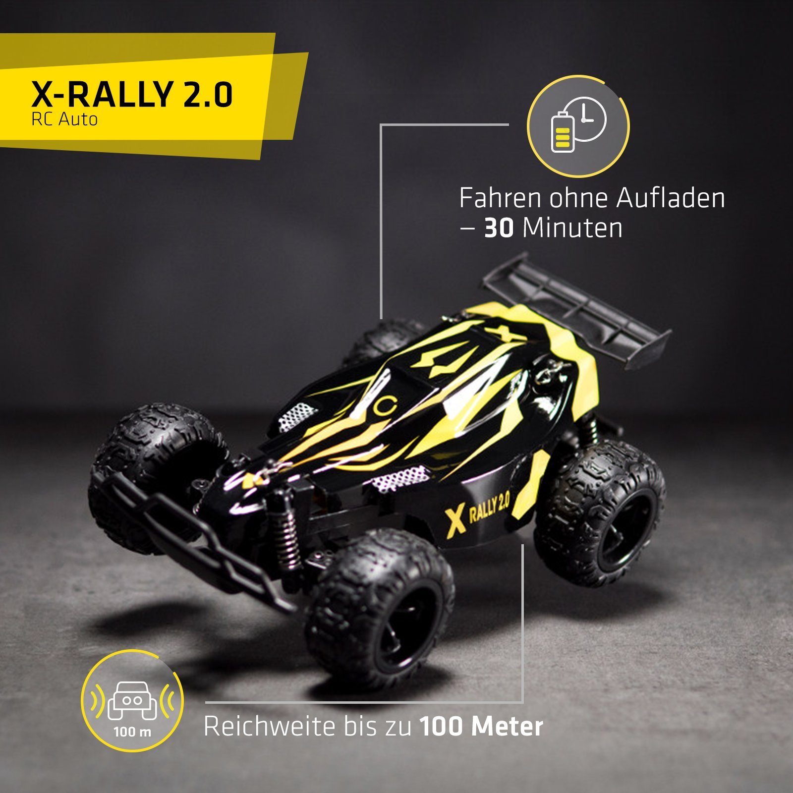 Overmax RC-Auto X-RALLY 2.0 (Set, RC-Auto Rally 2.0, Controller 2x Batterie, USB, Gebrauchsanweisung), TÜV 25 km/h 30 min Reichweite 100m Verstärkte Konstruktion