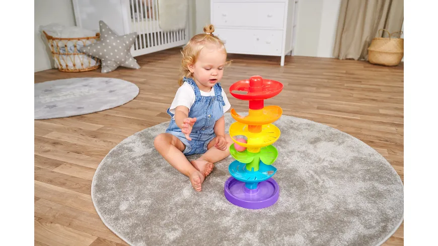 Simba - ABC - Regenbogen Kugelturm, 5 Ebenen, 1 Standfläche, 2 farbige Bälle, 1 transparenter Ball mit Glöckchen