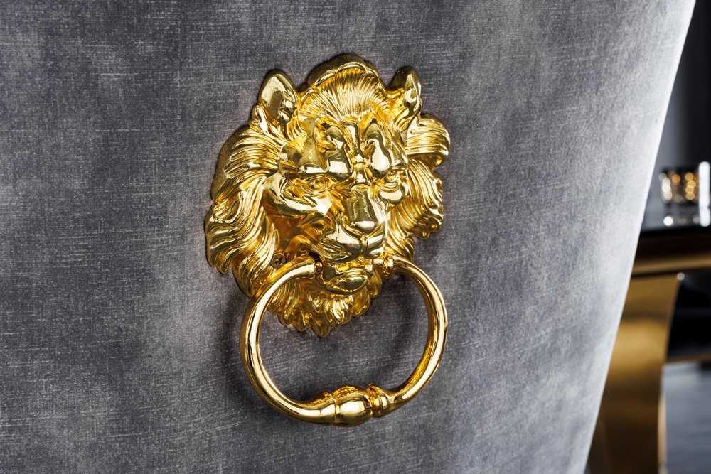 riess-ambiente Polsterstuhl MODERN BAROCK grau / gold (Einzelartikel, 1 St), Esszimmer · Samt · Metall · Chesterfield-Steppung