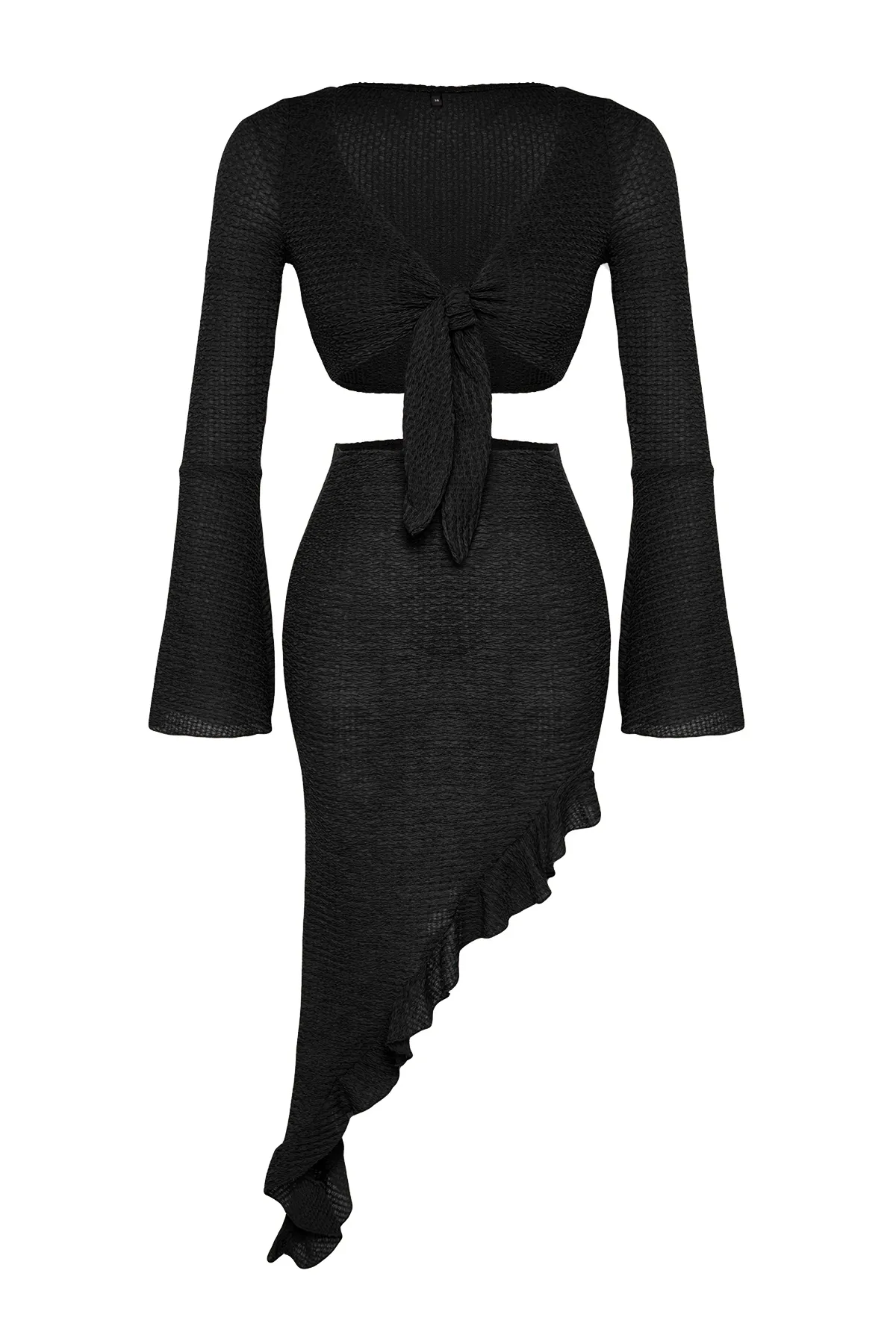 Trendyol Collection  Schwarzes, figurbetontes, gewebtes Blusenrock-Set mit Rüschen TBESS23AU00040