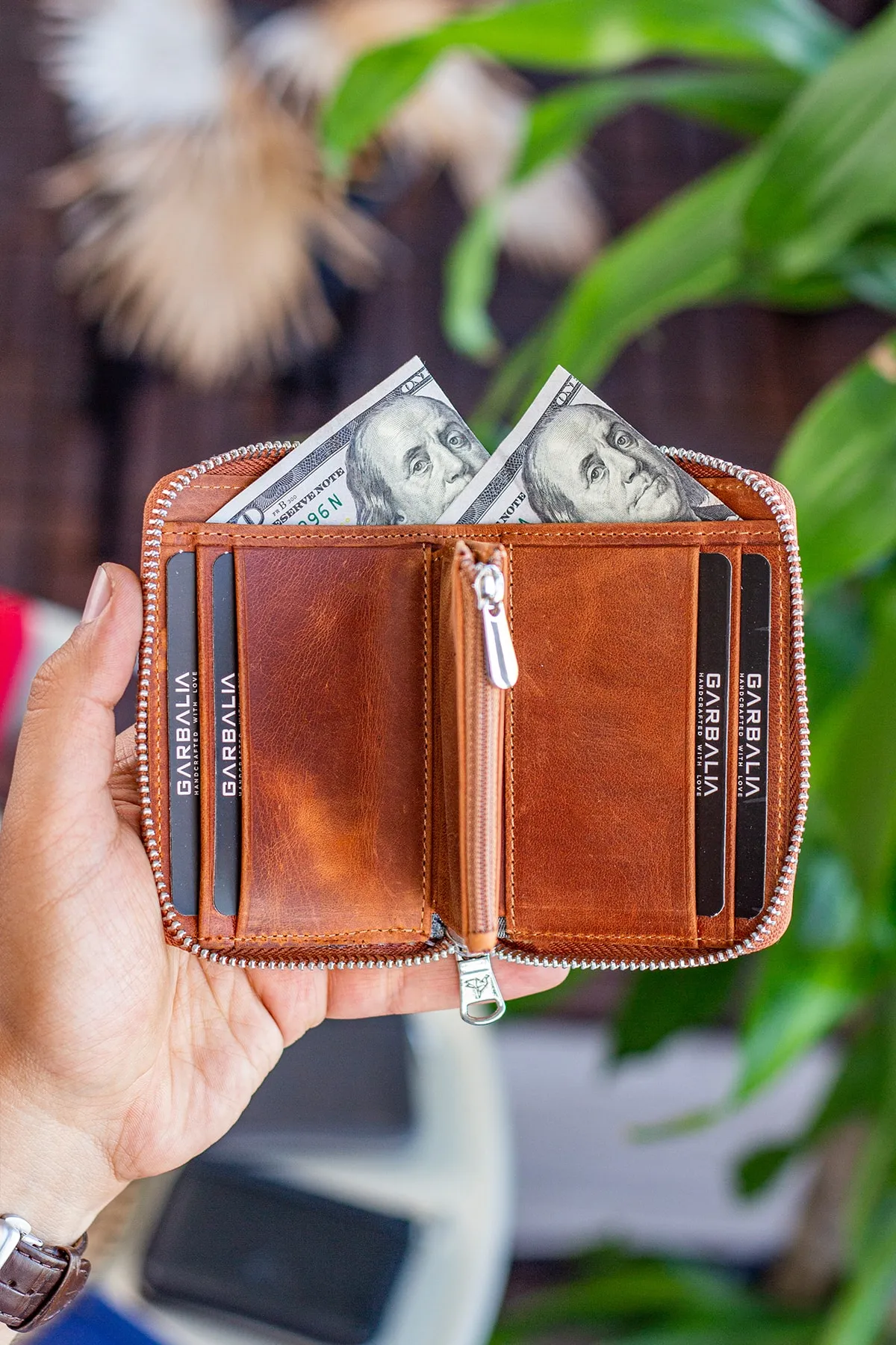 Garbalia  Sydney Crazy Tan Unisex-Geldbörse aus echtem Leder mit Reißverschluss und Münzfach
