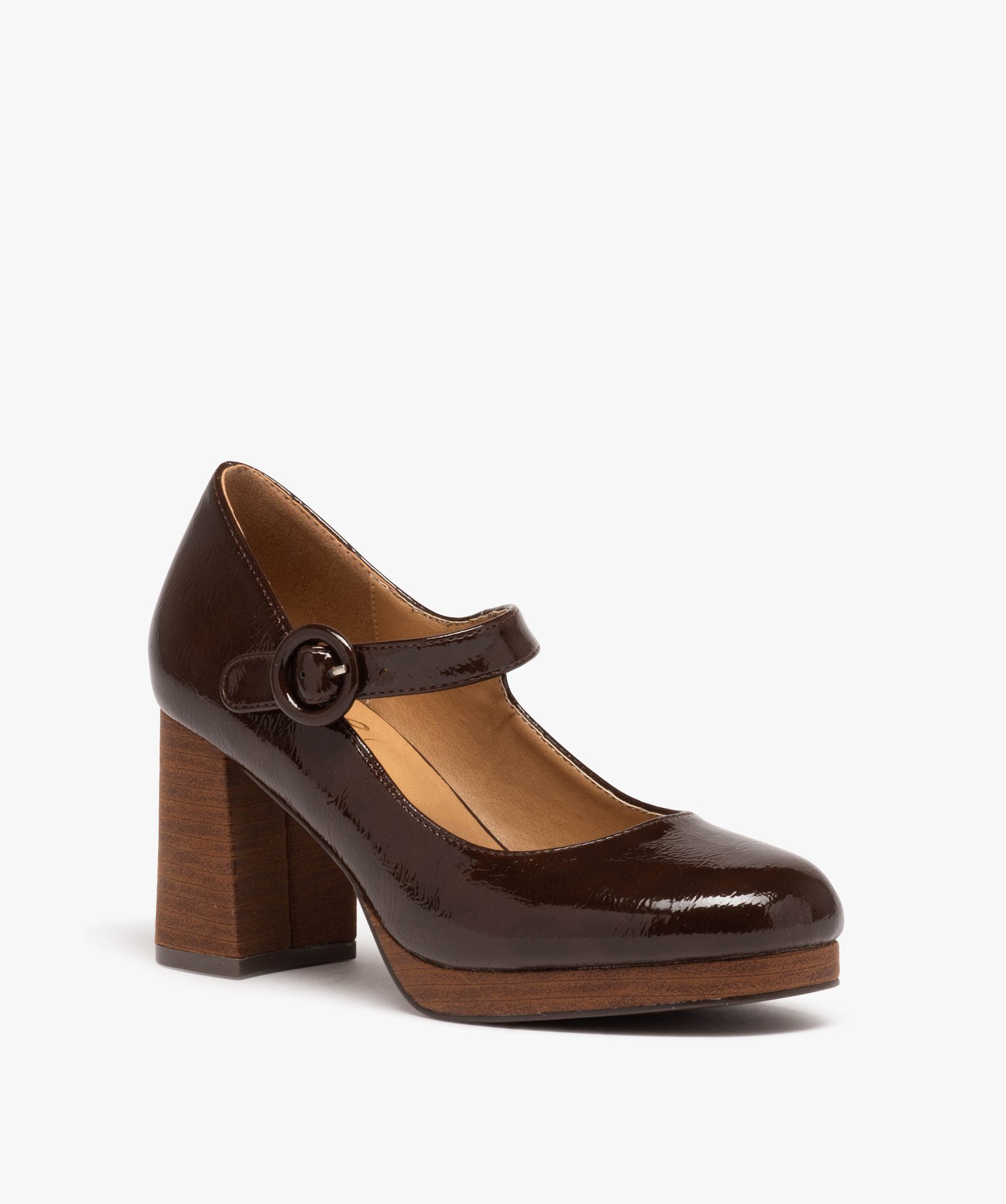 Escarpin verni à plateforme avec bride femme camel | GEMO