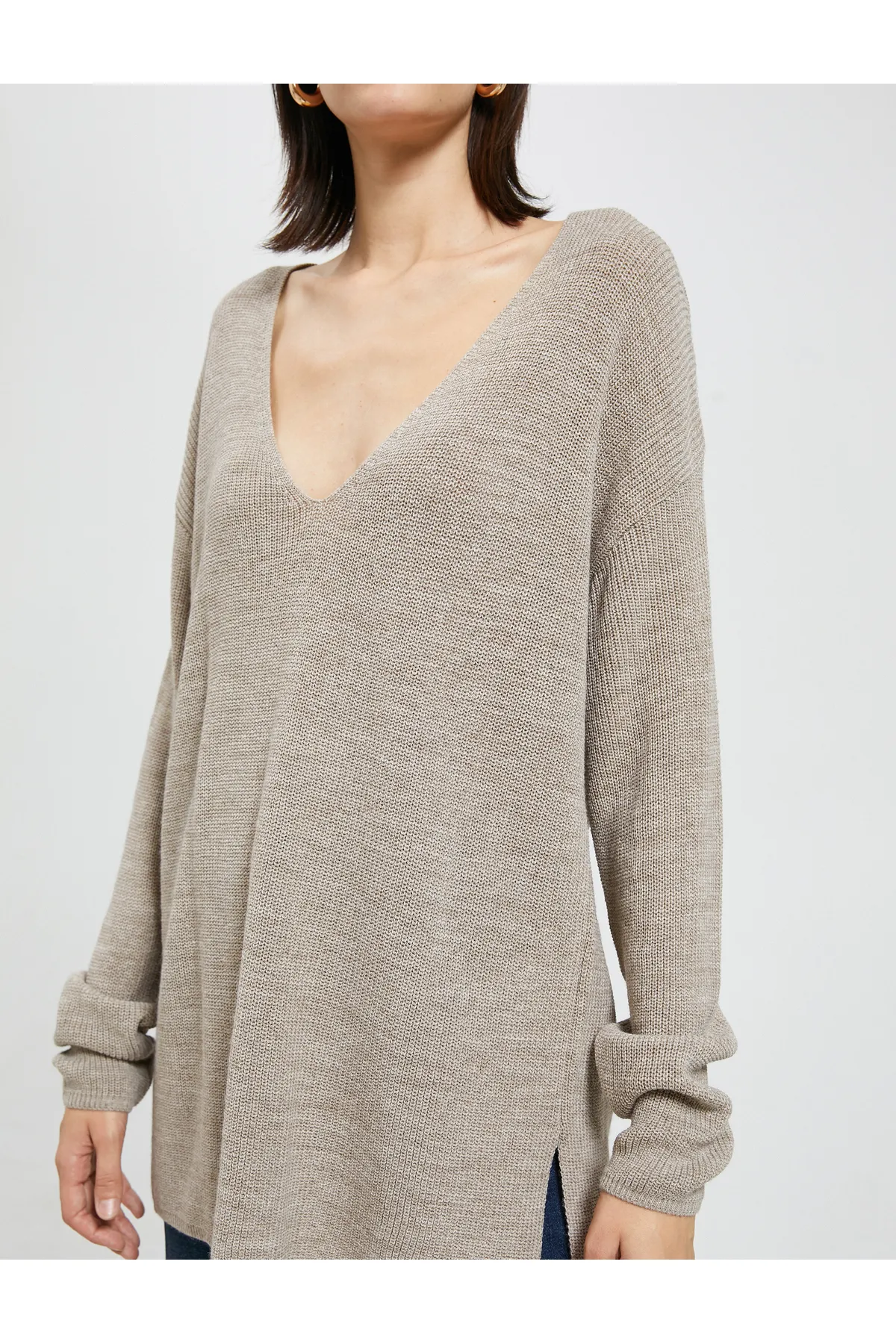 Koton  Pullover mit V-Ausschnitt, Oversize-Langarm, Kaschmir-Struktur