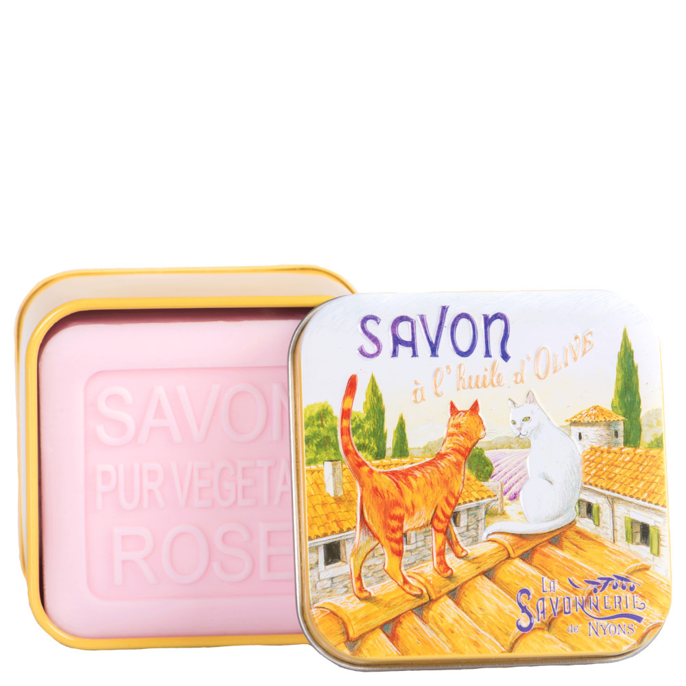 La savonnerie de nyons Savon 100g Rose et Boîte Métal Chats sur Toit Savon