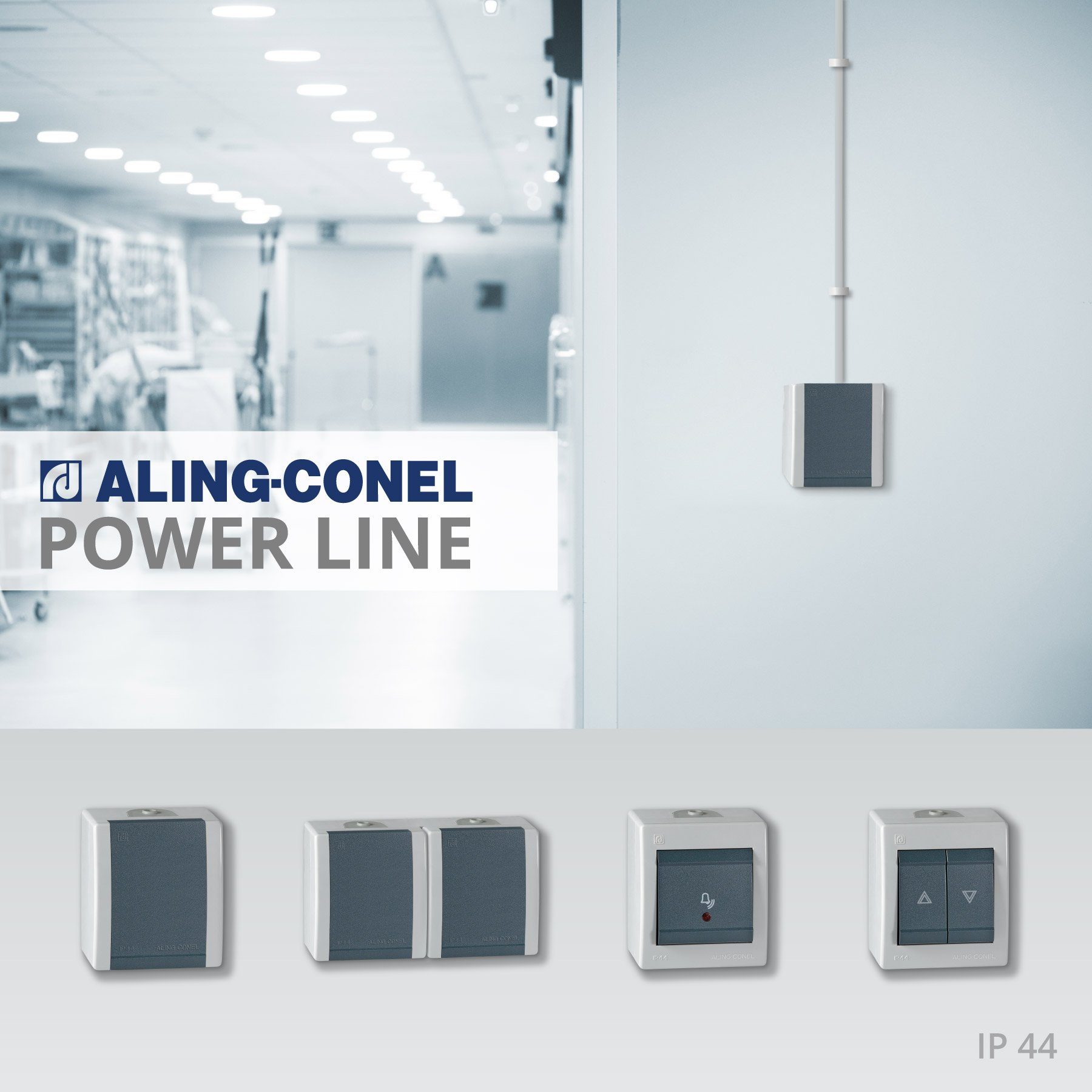 Aling Conel Aufputz-Steckdose 2-fach Aufputz Steckdose mit Klappdeckel IP44 - Grau (10er Set), Packung